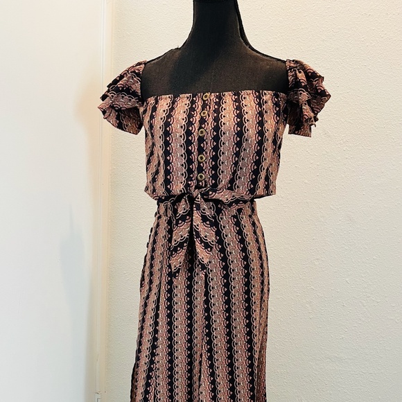 CLEOBELLA 2 pc handmade India maxi dress Blush/brown/black print Orig 328 - Picture 5 of 11